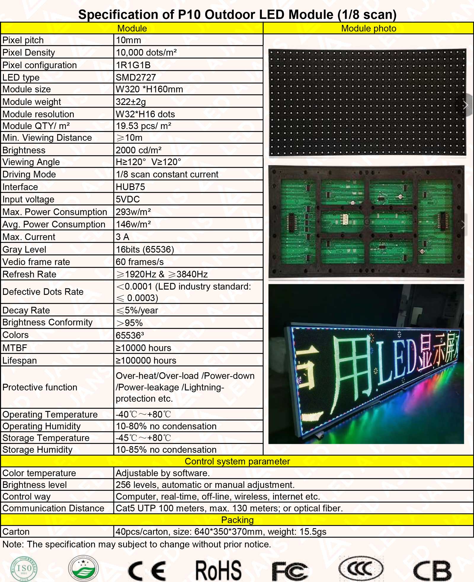 Dış Mekan – Outdoor RGB Paneller 9 P10 8S outdoor module specification GKGD 1